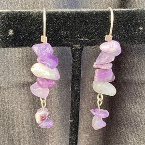 Bohemian long amatist gemstones earrings + ring